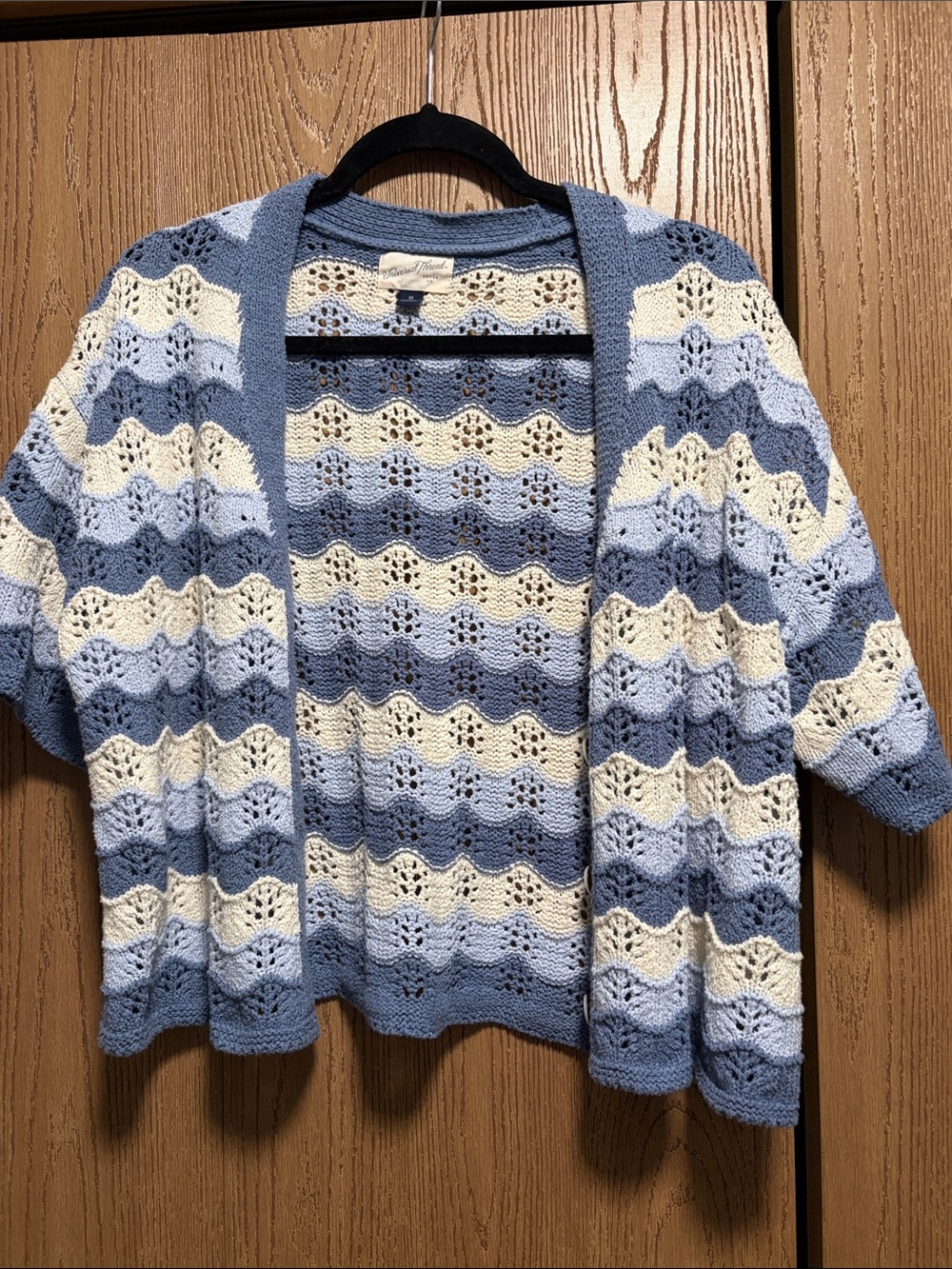 Universal Thread Open-Front Striped Knit Cardigan - Blue & Cream